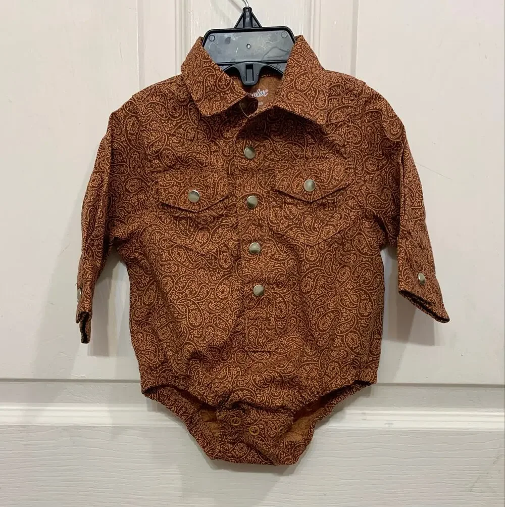 Wrangler Infant Brown Paisley Button Up One Piece 0-3 Months. 3609